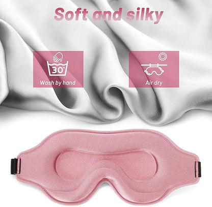 Sleep Eye Mask for Men Women, Lash Extensions 3D Sleeping Mask, Travel Blackout Night Blindfold Eye Shade Cover with Adjustable Strap (Pink-3D)