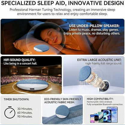Sleep Speaker Under Pillow, Bone Conduction Pillow Speaker, Ultra-Thin Bluetooth Pillows Speakers with White Noise Sound, Volume Control & Auto-Off Timer