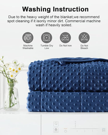 Weighted Blanket for Adults Twin Size 15 lbs, Soft Cooling Minky Dot Heavy Breathable Blanket for All-Season, Washable Weighted Throw with Glass Beads, 60 x 80 Inches, Navy Blue