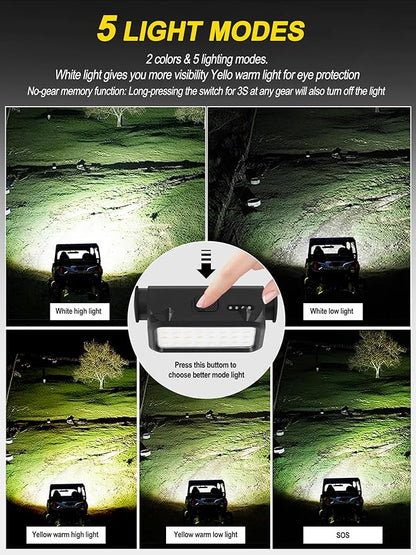 ZIDIYIRUO UTV Dome Lights, 32pcs LED Chips Type-C Rechargeable UTV Interior Light Compatible with Polaris RZR Ranger Can-Am Maverick Honda Talon 1.25"-2.0" Roll Bar Cage Roof Lights (2 Packs)