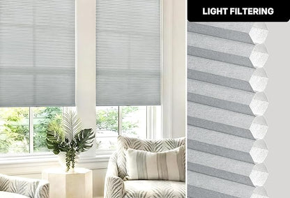 LazBlinds Cordless Cellular Shades, No Tools No Drill Light Filtering Honeycomb Shades Pleated Blinds for Windows, 33'' W x 48'' H, Dark Grey