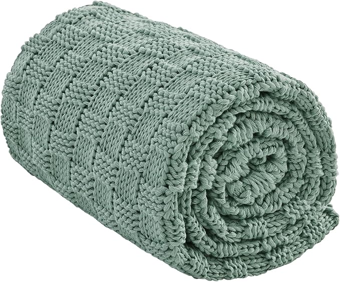 Knitted Weighted Blanket for Adult, No Beads Heavy Blanket 50” x 60'' 5lbs, Breathable Chunky Knit Blanket, Cooling Weighted Blanket for Hot Sleepers, Christmas Home Decor (Light Green)