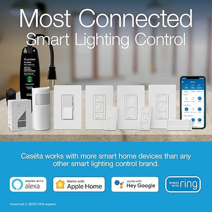 Lutron Claro Smart Switch for Caseta Lighting, for LED Lights, Fans, 5 Amp, Single-Pole/3-Way, Neutral Required, DVRF-5NSS-WH-6, White, 6 Pack