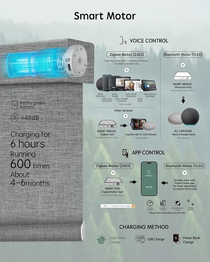Yoolax Motorized Blinds with Remote, Smart Blinds for Windows Blackout Automatic Shades Work with Alexa Remote Control Roller Window Shades with Valance, Custom Size (Fabric-Smoky Grey)