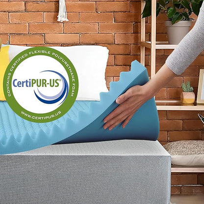 Greaton, 3-Inch Premium Convoluted Gel Memory Foam Toppers for Enhanced Comfort and Support, Queen, Blue
