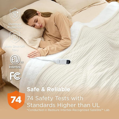 Bedsure GentleSoft Electric Blanket Full Size - Soft Ribbed Flannel Heated Blanket with 6 Heat Settings, Heating with 10 Time Settings, 8 hrs Timer Auto Shut Off (72x84 inches, Coconut White)