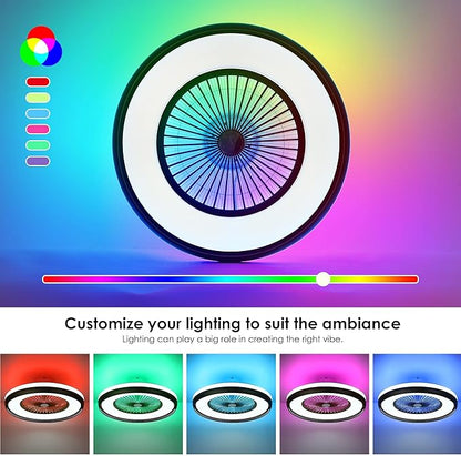 24" Bladeless Ceiling Fan with RGB Light Remote, Smart LED Ceiling Fans with Voice/App Control, Modern Low Profile Dimmable Light Ceiling Fan for Bedroom Living Room