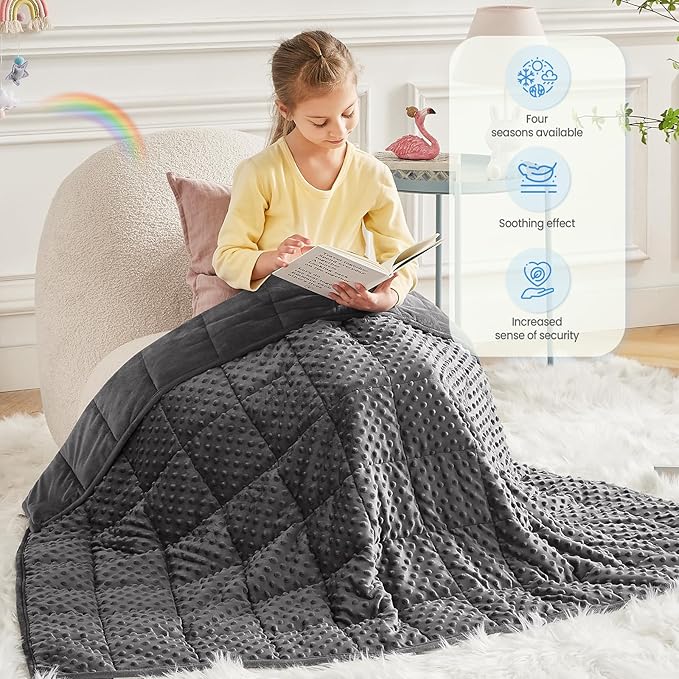 HOSUKKO Weighted Blanket - 7 lbs Grey Thciken Heavy Blanket - Small Size Breathable Comfortable Blanket(41 * 60 inches, 7 lbs)