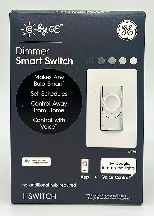 GE Smart Dimmer Light Switch, C, Cync, Wi-Fi Enabled to Pair with Voice Control, Control remotely with Bluetooth Through C app, 4-Wire, 1-Pack