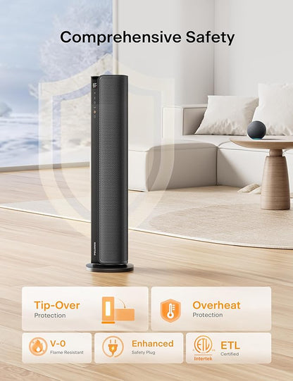PELONIS Space Heater Large Room, 30" Smart Electric Heaters with Thermostat, App & Voice Remote, 4 Heat Settings, ECO Mode, 24H Timer, Oscillating Tower Heaters for indoor use, Bedroom, Office