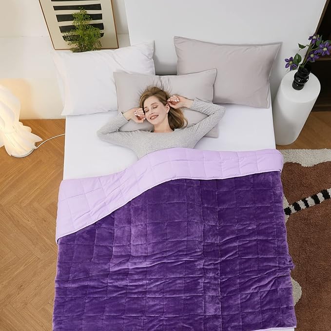 Satwip Purple Weighted Blanket 12 Pounds Fuzzy Warm Flannel Weighted Bed Blanket with Soft Breathable Sanded, 48 x 72 inches, Purple