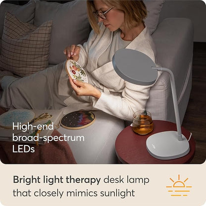 Lumie Task - 10,000 Lux Adjustable Bright Light Therapy Desk Lamp for Mood and Energy Boost and Winter Blues Relief, Crystal Clear Illumination and Maximum Visual Comfort - White Mist