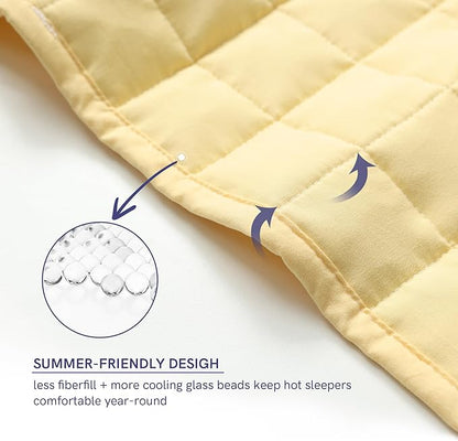 YnM 12lbs Weighted Blanket for Adults, Heavy Bed Throw Blanket with Cooling Glass Beads for All Season Use, Ideal for ~110lbs (60x80 Inches, Queen, Pastel Yellow)