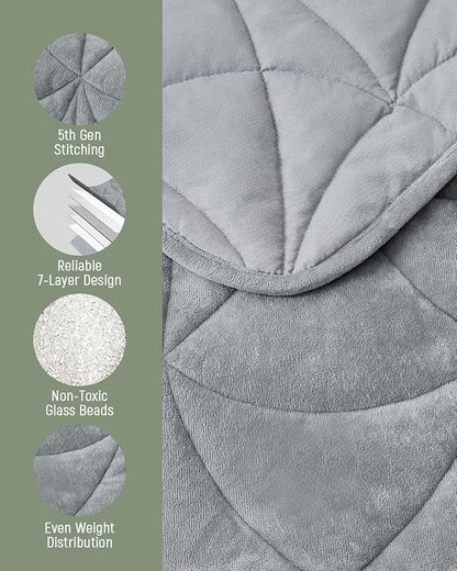 Weighted Lap Blanket 7 lbs for Adults, Luxury Soft Small Weighted Blanket, Compact Portable Weighted Lap Pad for Relaxation, Sleeping, Travel, All-Season Use, Light Grey, 40" x 52"