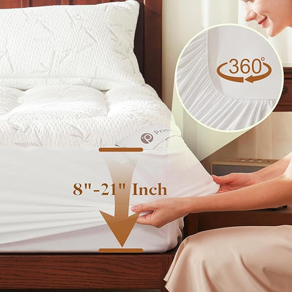 100% Waterproof Full Size Mattress Topper, Thick Pillow Top Mattress Pad，Up to 21 Inch Deep Pocket, Soft Breathable Mattress Pad for Back Pain, Protector Cover(White)