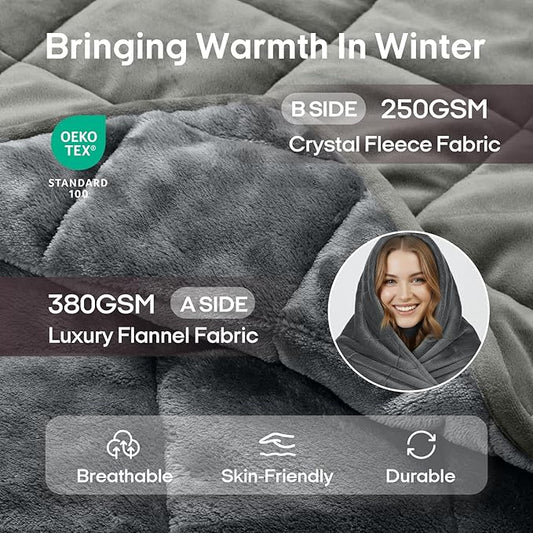ZonLi Royal Posh Velvet Weighted Blanket for Adults, Dual Sided Cozy Fluffy Heavy Blanket(48"x72",15lbs,Grey), Bed Sofa Heavy Blankets, Soft Material with Premium Glass Beads, Easy Care