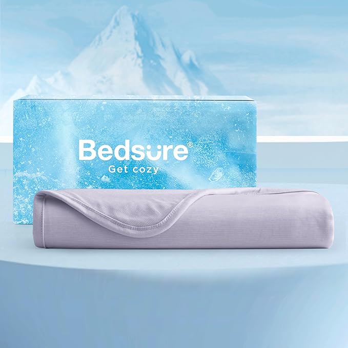Bedsure Lavender Cooling Blanket Queen Size for Hot Sleepers - Summer Cold Blanket for Queen Size Bed with Rayon Derived from Bamboo, Ice Cool Cold Arc-Chill Thin Summer Bedding Essentials, 90x90