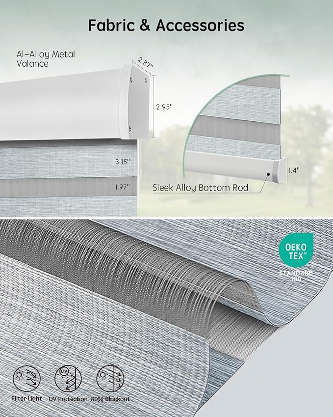 Yoolax Motorized Blinds with Remote, Electric Zebra Blinds for Indoor Windows, Room Darkening Smart Shades with Voice Control, Compatible with Alexa Google Home, APP Control, 28" W x 72" H, Grey