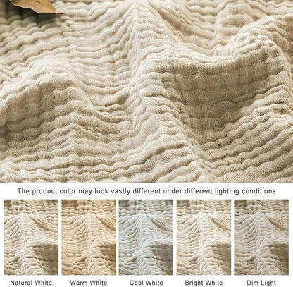 EMME Cotton Throw Blanket for Couch Soft Muslin Blankets 50"x60" Lightweight Breathable Blanket Light Tan All Season Gauze Blanket
