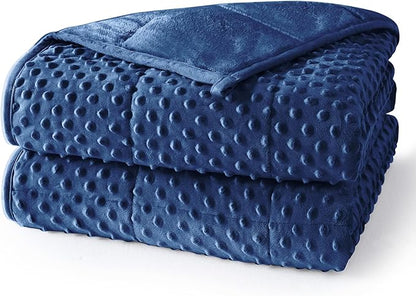 Weighted Blanket for Adults Twin Size 15 lbs, Soft Cooling Minky Dot Heavy Breathable Blanket for All-Season, Washable Weighted Throw with Glass Beads, 60 x 80 Inches, Navy Blue