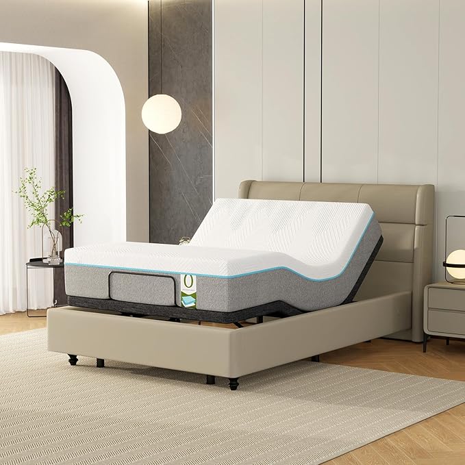 Vipbear Full Adjustable Bed Frame with Mattress, 12 Inch White Gel Memory Foam Firm Mattress in Box, Adjustable Bed Base with Pillow-Tilt,APP Control, Updated Electric Beds with USB,Wireless Remote