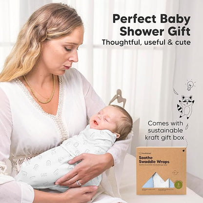 3-Pack Organic Baby Swaddle Sleep Sacks - Swaddles for Newborns, Infant 0-3 Months, Baby Girls, Boys, Soft & Snug Newborn Sleep Sack, Nursery Swaddling Blankets (ABC Land Cloud, OS)