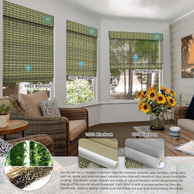 SmartWings Motorized Natural Woven Wood Shades for Windows, Electric Roman Shades with Remote for Bedroom Living Room, Work with Matter Zigbee Alexa Z-Wave Google Home, Customized, Bamboo Jute 922