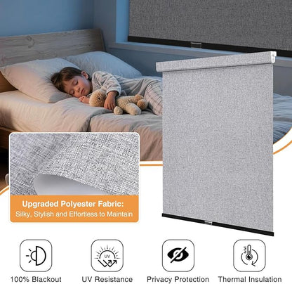 AOSKY No Drill Cordless Blackout Roller Shades with Valance,Customize Blinds for Indoor Windows,Room Darkening Window Shades Pull Down with Free-Stop Spring System, UV Protection for Home Heather Grey