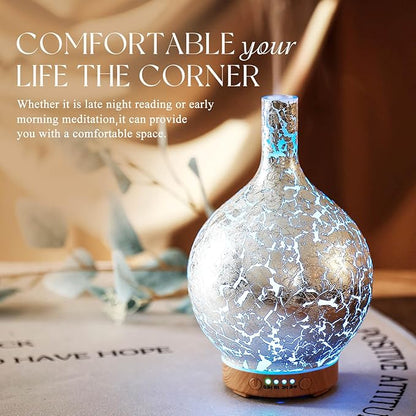 Porseme Silver Plated Essential Oil Diffuser Glass Aromatherapy Ultrasonic Humidifier Cool Mist, Auto Shut-Off,Timer Setting, BPA Free for Home Hotel Yoga Leisure SPA Office Premium Gift 150ml