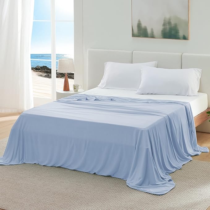 Bedsure Blue Cooling Blanket for Hot Sleepers - Summer Cold Throw Blanket for Bed, Arc-Chill Lightweight Summer Bedding, Cool Thin Ice Cold Cooled Throws with Rayon Derived from Bamboo, 50x70