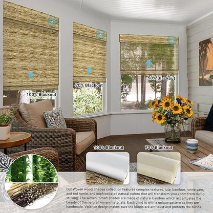 SmartWings Motorized Natural Woven Wood Shades for Windows, Electric Roman Shades with Remote for Bedroom Living Room, Work with Matter Zigbee Alexa Z-Wave Google Home, Customized, Ramie 427