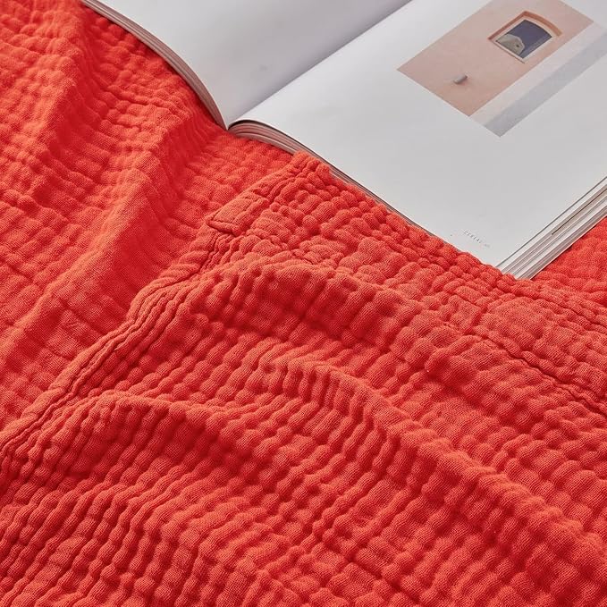 EMME Cotton Muslin Twin XL Blanket Breathable Gauze Blanket Soft Lightweight Blankets Adults Gifts for Women (Orange Rust, 66"x90")