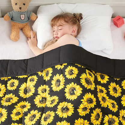 yescool Weighted Blanket 3 Pounds Cooling Weighted Lap Blanket, Sunflower Heavy Blanket for Sleeping, Breathable Weighted Throw Blanket Gift for 20-40lbs, 36"x48"