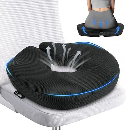 Feagar Donut Pillow for Tailbone Pain Relief - Hemorrhoid Pillow with Memory Foam for Coccyx, Sciatica, Pressure Sores, Office Chair Cushion for Pregnancy, Postpartum & Surgery Recovery(Black)