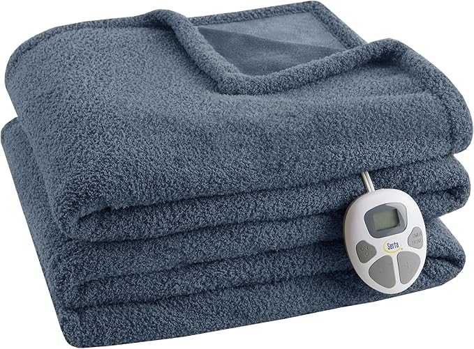 Serta Heated Blanket, Electric Full Size Blanket, Soft, Warm, Fuzzy Heating Blanket Full for Office, Couch, 1-12 hr Auto Shut Off Timer, 10 Lv Heat Setting, ETL Certified, Full 77" x 84" Navy