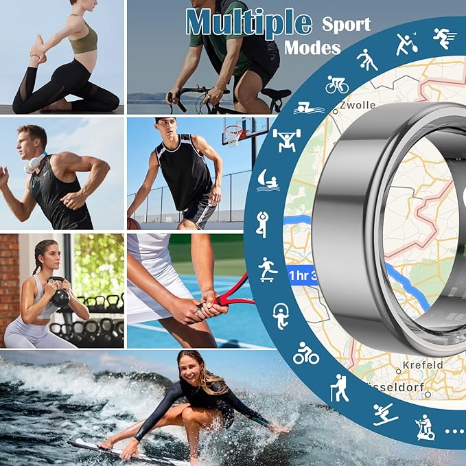 Smart Health Ring for Women Men,Fitness Tracker Smart Ring with Heart Rate,Sleep Monitor,Blood Oxygen,Steps,IP68 Waterproof Up to 5-7 Days Battery Life for iOS Android,No App Fee(Silver,11)