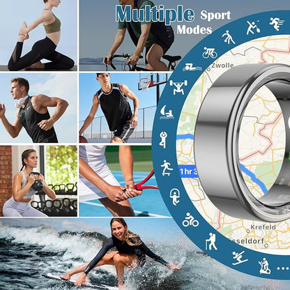Smart Health Ring for Women Men,Fitness Tracker Smart Ring with Heart Rate,Sleep Monitor,Blood Oxygen,Steps,IP68 Waterproof Up to 5-7 Days Battery Life for iOS Android,No App Fee(Silver,12)