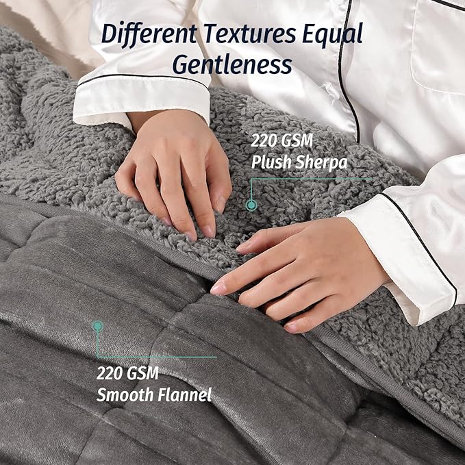 Wemore Sherpa Fleece Weighted Blanket for Adult, 20 lbs Dual Sided Cozy Fluffy Heavy Blanket, Ultra Fuzzy Throw Blanket with Soft Plush Flannel Top, 80 x 87 inches, Grey on Both Sides