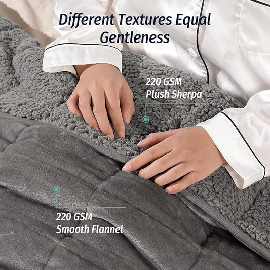 Wemore Sherpa Fleece Weighted Blanket for Adult, 20 lbs Dual Sided Cozy Fluffy Heavy Blanket, Ultra Fuzzy Throw Blanket with Soft Plush Flannel Top, 80 x 87 inches, Grey on Both Sides