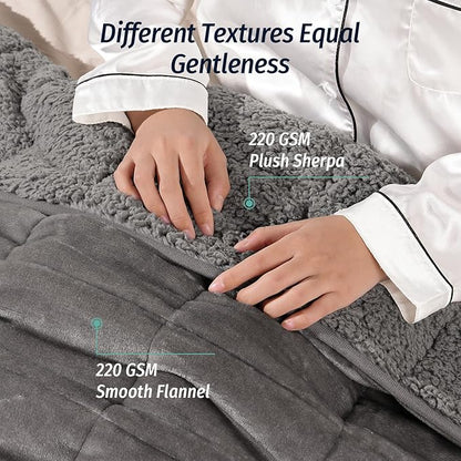 Wemore Sherpa Fleece Weighted Blanket for Adult, 12 lbs Dual Sided Cozy Fluffy Heavy Blanket, Ultra Fuzzy Throw Blanket with Soft Plush Flannel Top, 48 x 72 inches, Grey on Both Sides