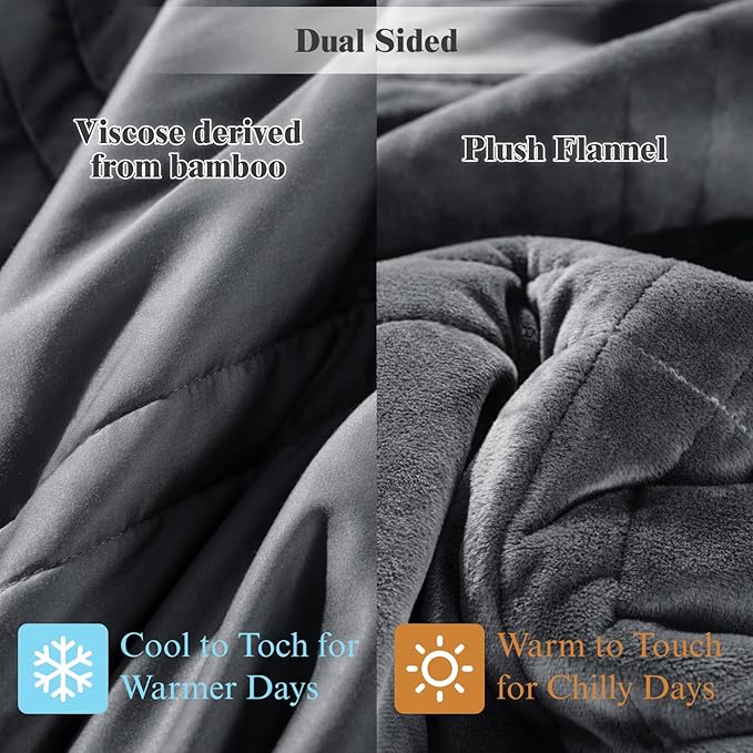LBRO2M Weighted Blanket 20 lbs with One Cooling Side, Flannel Heavy Blanket with Glass Beads, Soft Thick Comfort Blankets for Adults,Bed Heavy Blanket 104 X 88 Inches, 20 lbs Dark Gray