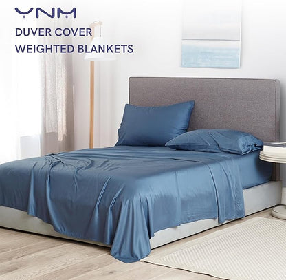 YnM Cooling 3-Side Zipper Duvet Cover for Weighted Blankets | Easy on, Easy Off Blue Grey, 60"x80"