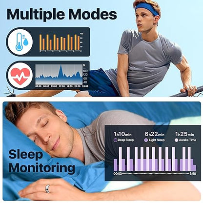 Smart Ring Health Tracker - 24/7 Fitness & Sleep Tracking with Heart Rate Monitor, IP68 Waterproof Activity Tracker for Men/Women, 50+ Workout Modes, 7-Day Battery (Silver, 10)