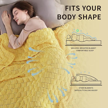 Knitted Weighted Blanket for Adult, No Beads Heavy Blanket 48” x 72'' 15lbs, Breathable Chunky Knit Blanket, Cooling Weighted Blanket for Hot Sleepers, Christmas Home Decor (Yellow)