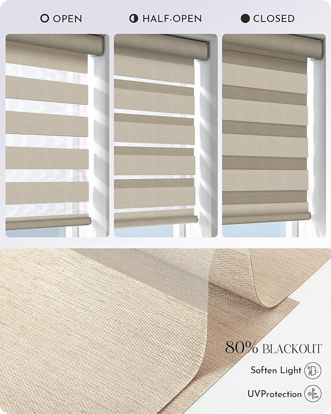 Graywind Motorized Blinds with Remote, Smart Zebra Shades for Windows, Roller Blinds Compatible with Apple Homekit, Alexa, Google Home, Custom Size, Classic - Coffee
