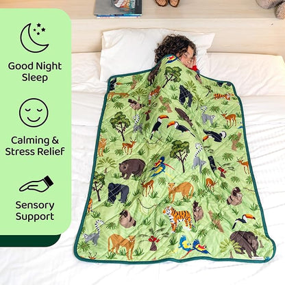 Aricove Kids Weighted Blanket, 5 lb, 36x48 inches, Small Size, Soft Cotton, Machine Washable, Green/Jungle Animals