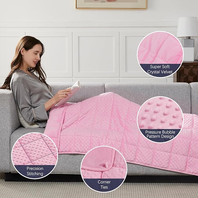 CuteKing Weighted Blanket - Weighted Blanket with Premium Glass Beads - Heavy Blanket Crystal Velvet for Comfort Sleep - Thick Blanket All Season (12lbs, 48"x72", Pink Bubble)