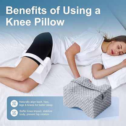 Knee Pillow for Side Sleepers, Leg Pillow for Sciatica, Back, HIPS, Knees, Joints Pain Relief,Pillows for Between Legs While Sleeping Spine Alignment Support & Relieves Pressure