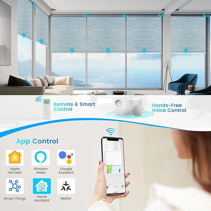Motorized 100% Blackout Roller Shades – Custom Smart Blinds with Remote Control, Rechargeable Battery or Plug-in Motor, Tuya WiFi Optional, Home & Office Automatic Window Shades (Ash Blue/CH94210)