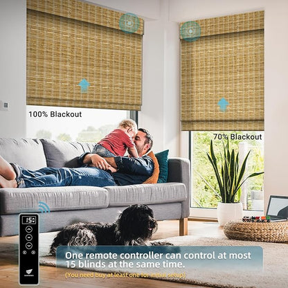 SmartWings Motorized Natural Woven Wood Shades for Windows, Electric Roman Shades with Remote for Bedroom Living Room, Work with Matter Zigbee Alexa Z-Wave Google Home, Customized, Bamboo Jute 903